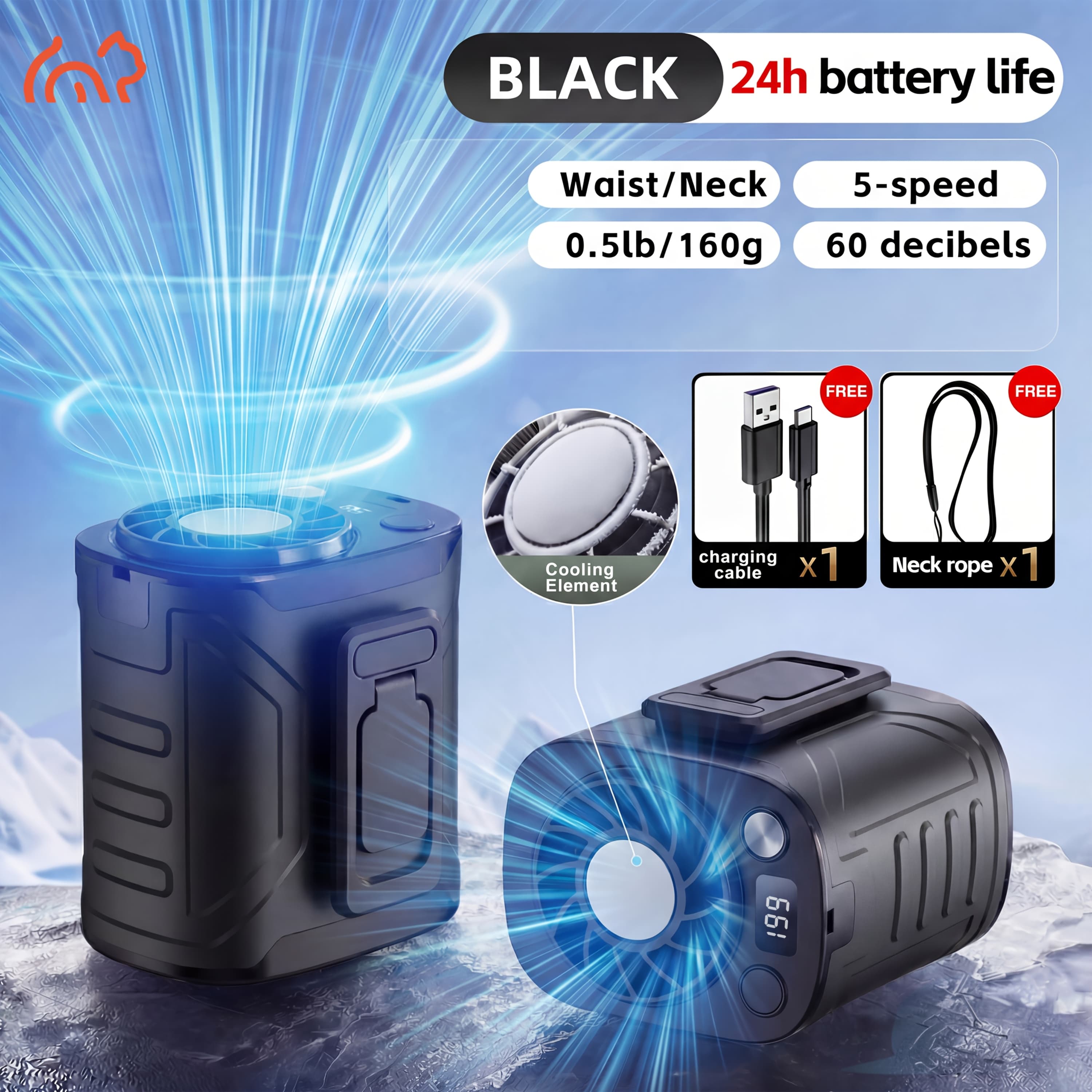 TEMU Neck Protable Waist Fan, 18000rpm Powerful Brushless Motor, 5- , 5000mah Large Capacity Ultra Long Battery, Led Light Power Display, Suitable For Outdoor Work, Camping, , Spring