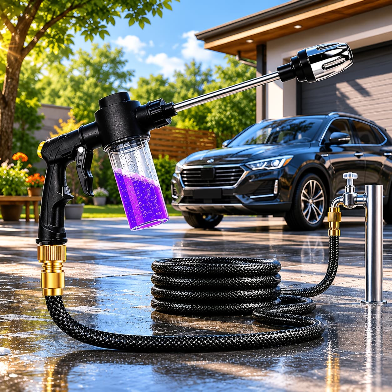 TEMU 1pc High Pressure Foam Spray Gun With Soap Bottle And Extended Wand Adjustable Nozzle For Women And Seniors For Car Washing Garden Watering And Cleaning Thoughtful Holiday Gift And Outdoor Space