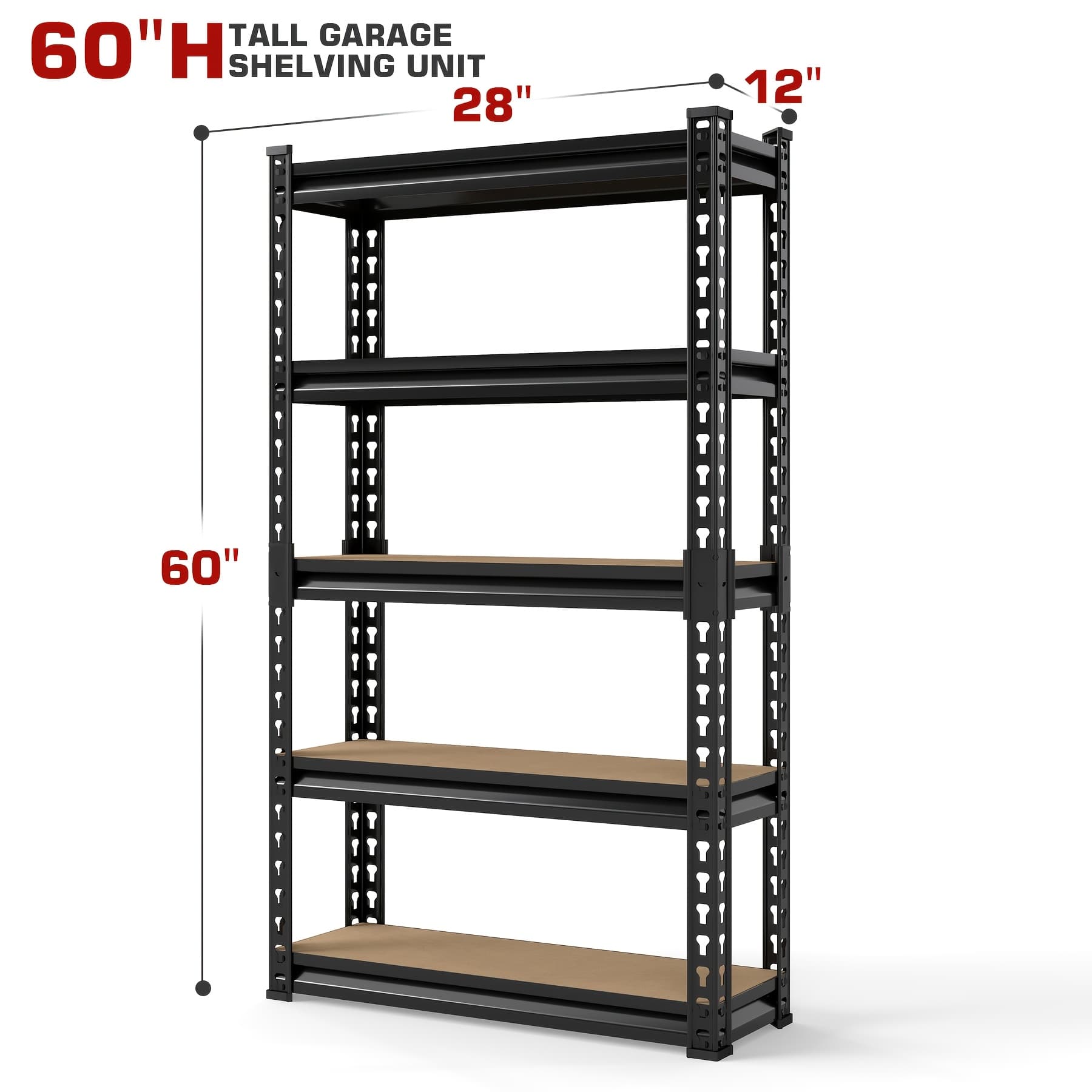 TEMU 60/72" Heavy Duty For Garage Rack With 5 Adjustable Metal Storage Shelves, Easy Assembly, 2000 Lbs For Garage Storage Rack, Perfect For Garages, Pantries, And Closets, Utility Shelves