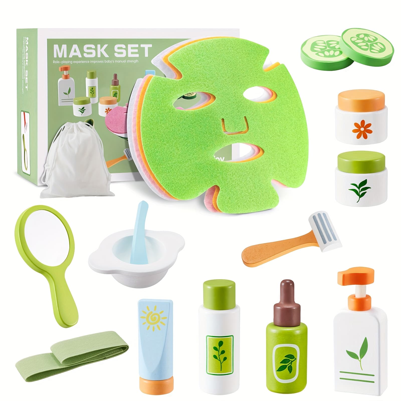 TEMU Wooden Makeup Toy Set, Pretend Skin Care Learning For Makeup Toddler, For 3-6+year Old Girls Daycare Toy And Christmas Birthday Gift-facial Cleanser, Mirror, Face, Aloe Mask