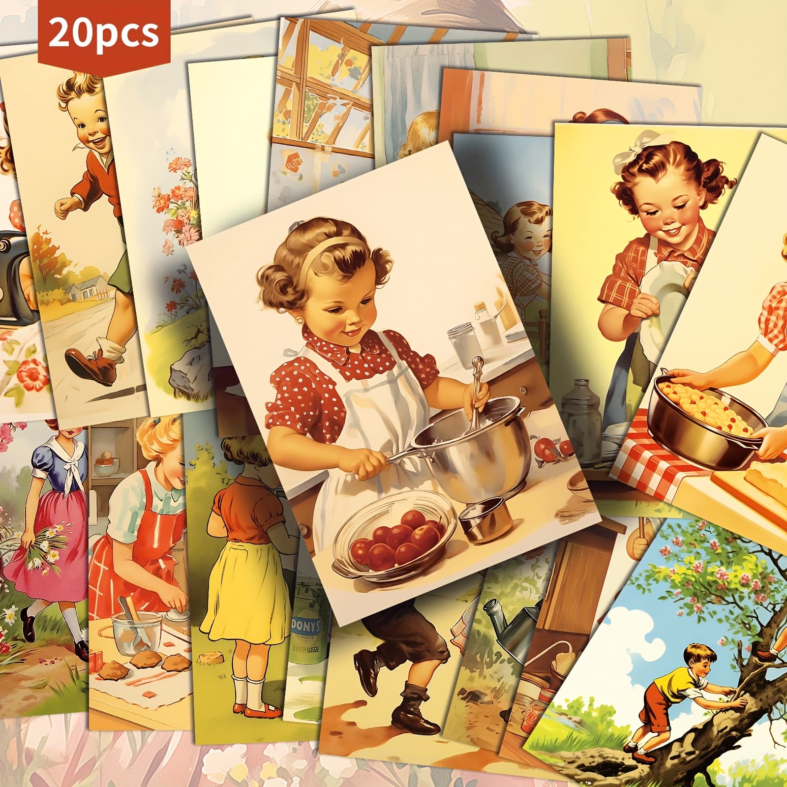 TEMU Set Of 20 Retro Postcards Featuring 1950s Cooking And Housework Themes - 4x6 Inches, Perfect For Junk Journals, Showcasing Classic Pinup Art, Ideal For Scrapbooking And Crafting
