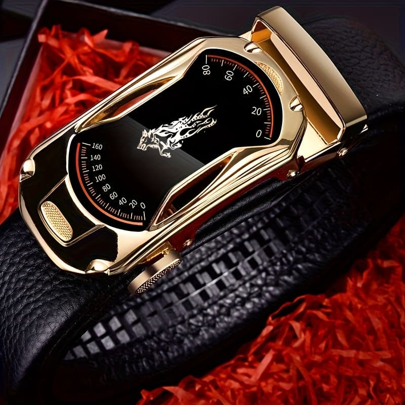 TEMU Men's Adjustable Ratchet Belts, Stylish Designer Belts Suitable For Suits And Jeans, Featuring An Automatic Made Of Luxury Cowhide Alloy And Genuine Leather, Model Number 351421176