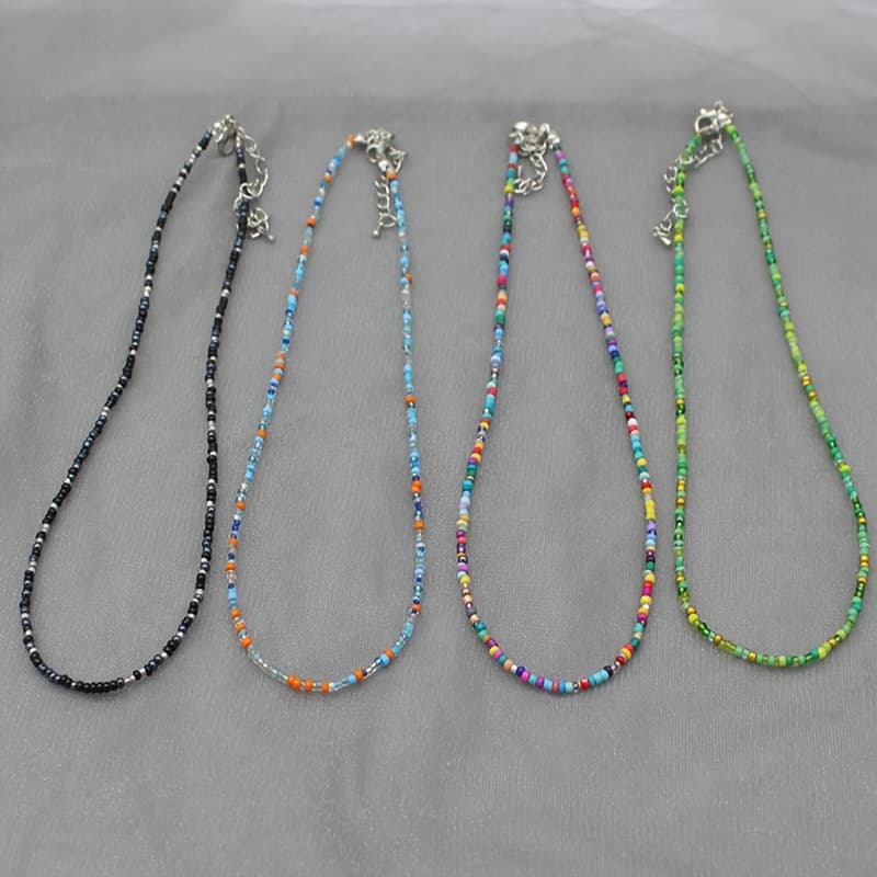 TEMU 4pcs Set Of Bohemian Multicolor Bead Rice Bead Necklaces Neck Chains For Birthday, Graduation Ceremony, Party Jewelry Gifts