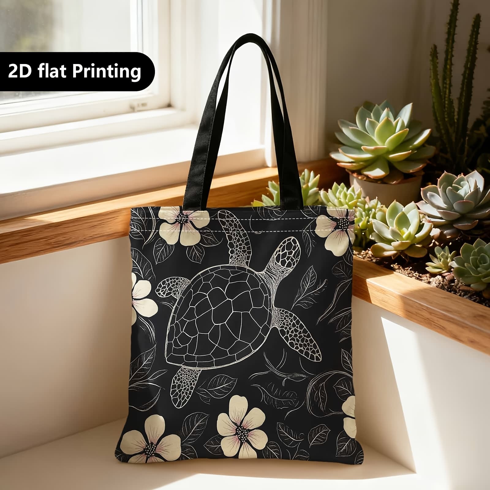 TEMU Shopper Bag,shopping Portable Shoulder Back Hand-held Bag,turtle, Floral, Monochrome,suitable For Travel, Cosmetics, Bags,home Furnishings, Gifts, Family .