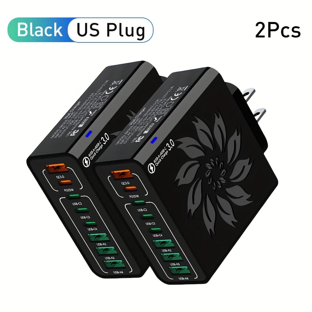TEMU Fast Charging 4usb 4type C Charger Qc 3.0 Wall Adapter For Iphone 16 15, For Xiaomi, For Us Plug