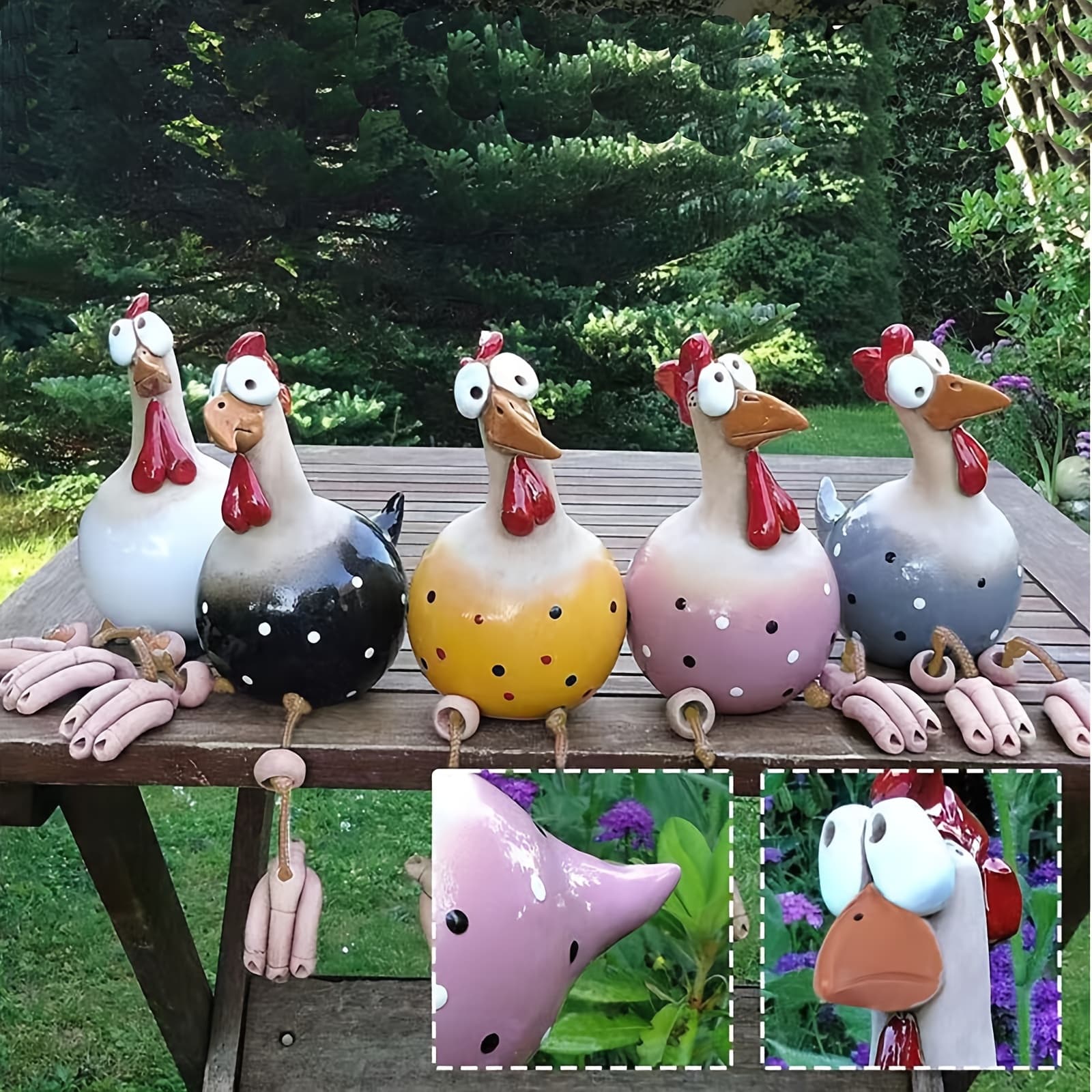 TEMU Set Of 5 Resin Rooster Statues For Outdoor Use, Humorous, And Fade-resistant, Perfect For Decorating Courtyards, Gardens, And