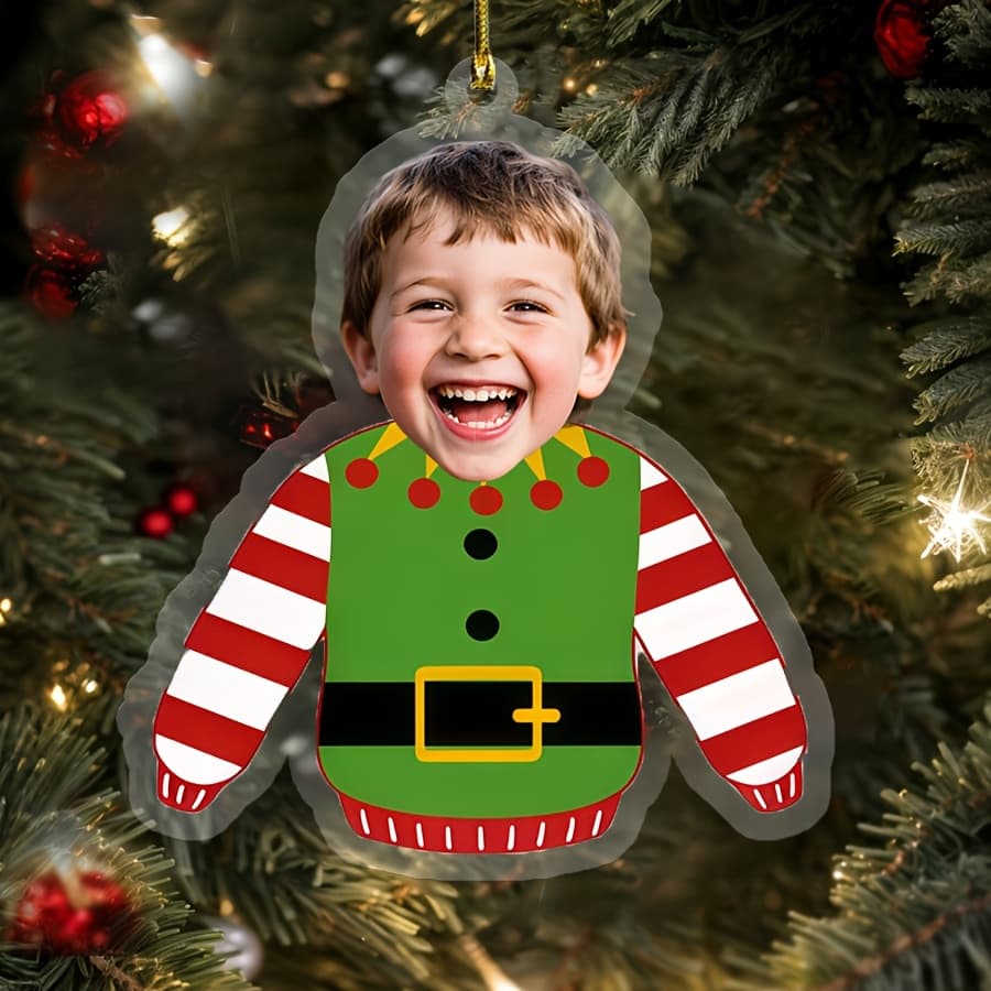 TEMU Personalized Ornament - Photo/name/outfit Pvc Face Picture Keepsake With Golden Lanyard - Family Matching Holiday Party Decorations, Showers & Gifts For &