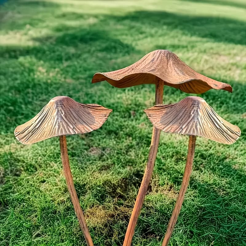 TEMU Vintage Rustic Metal Mushroom Garden Decor Set - 15.75" & 11.42" Outdoor Rusty Mushroom Plaques, Perfect For Farmhouse Style Yards, Lawns, And Gardens, Ideal Gift For Family, , Or Colleagues