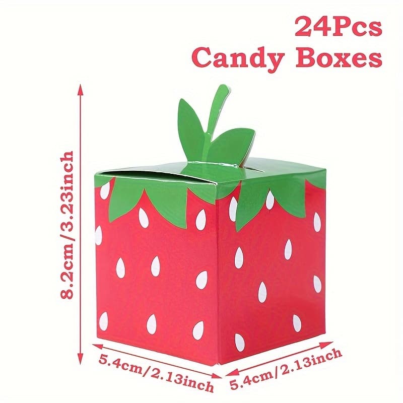 TEMU 24pcs Cute Strawberry Party Favor Boxes - Perfect For Sweet 1 Birthday & Shower Decorations, Summer Fruit Themed Treat Gift Boxes, Christmas, Halloween