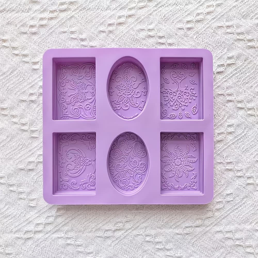 TEMU 6 Flower Pattern Soap 544 Oval Rectangular Silicone Mold Aromatherapy Scented Candle Making Mold