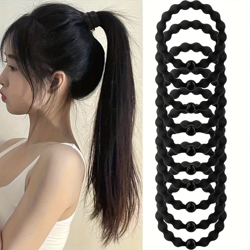 TEMU 10pcs Of Black Elastic Hair Ties For Women, Elastic, Durable, , Easy Design, Hair, Suitable For High Ponytails