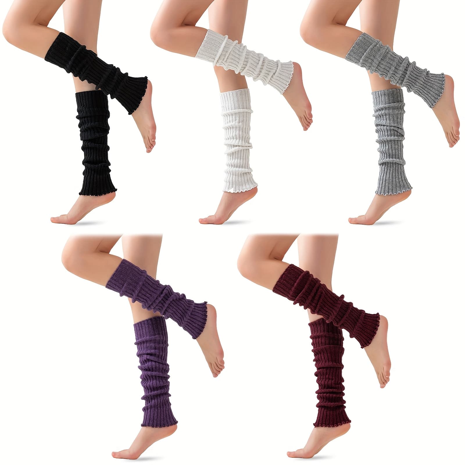 TEMU 5 Pairs Wool Wool Leg Warmers For Women - Leg Warmers 80s Ribbed Long Socks For Party Sports High Socks Extra Long Warm Thick Tall Long Boot Stockings Leg Warmers