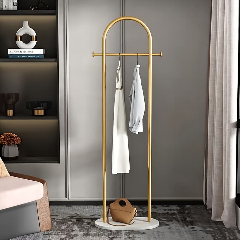TEMU Elegant Marble-base Metal Coat Rack - Heavy Duty Garment Stand For Bedroom, Living Room, Or Entryway - Ideal For Hanging Clothes, Bags, Hats & Scarves