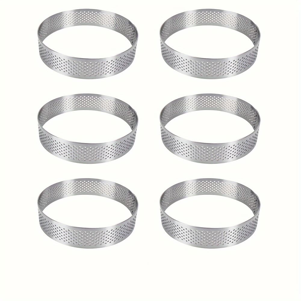 TEMU 6pcs 304 Stainless Steel Mousse Circle Punching 8cm Baking Mold, Round Punching French Cheese Tower Circle Suitable For Home Kitchen, Creative Mold