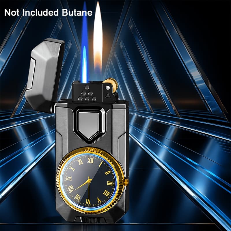 TEMU (butane Not Included) Gas Lighter, Dual Flame Lighter, Lighter, Windproof Grinding Wheel, With Dial, Father's Gift, Boyfriend's Gift