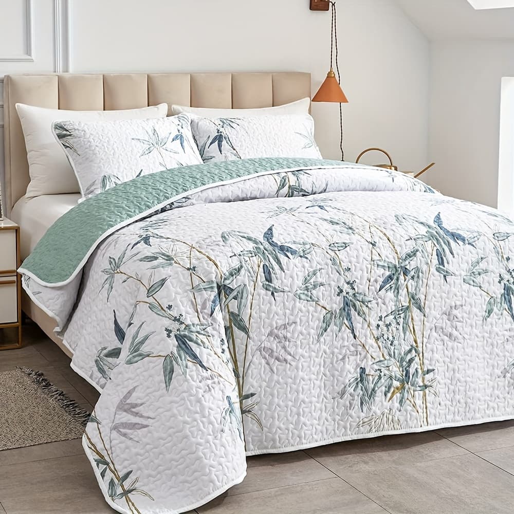 TEMU 2/3pcs Quilt Set Queen King Full Twin Size, Lightweight Reversible Bedspread Comforter, Printed Floral Pattern Coverlet Bedding White Pink Season Bed Cover Quilt With Pillow Shams