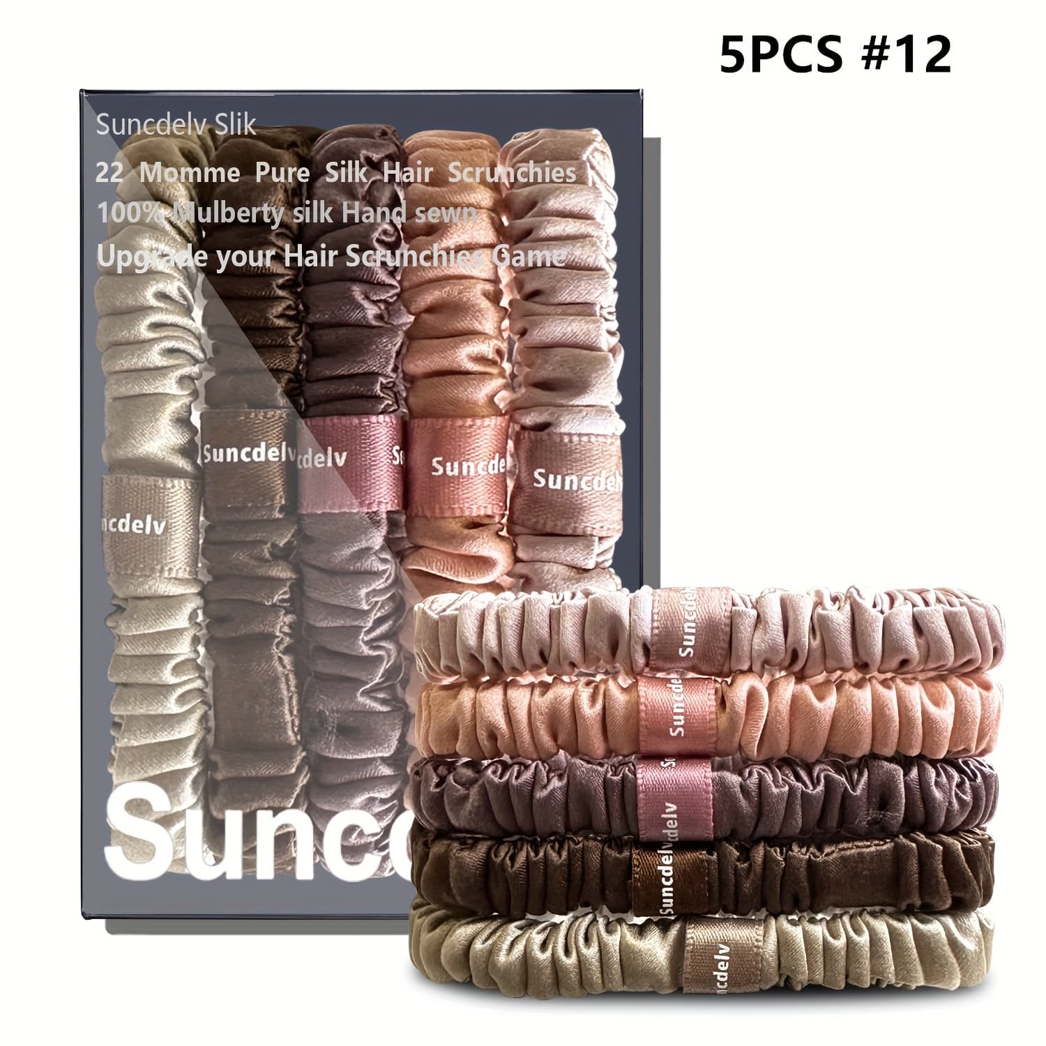 TEMU Set Of 5 Handmade Hair Scrunchies Made From , Perfect For Women And. Natural-colored Hair Ties Come In A Box