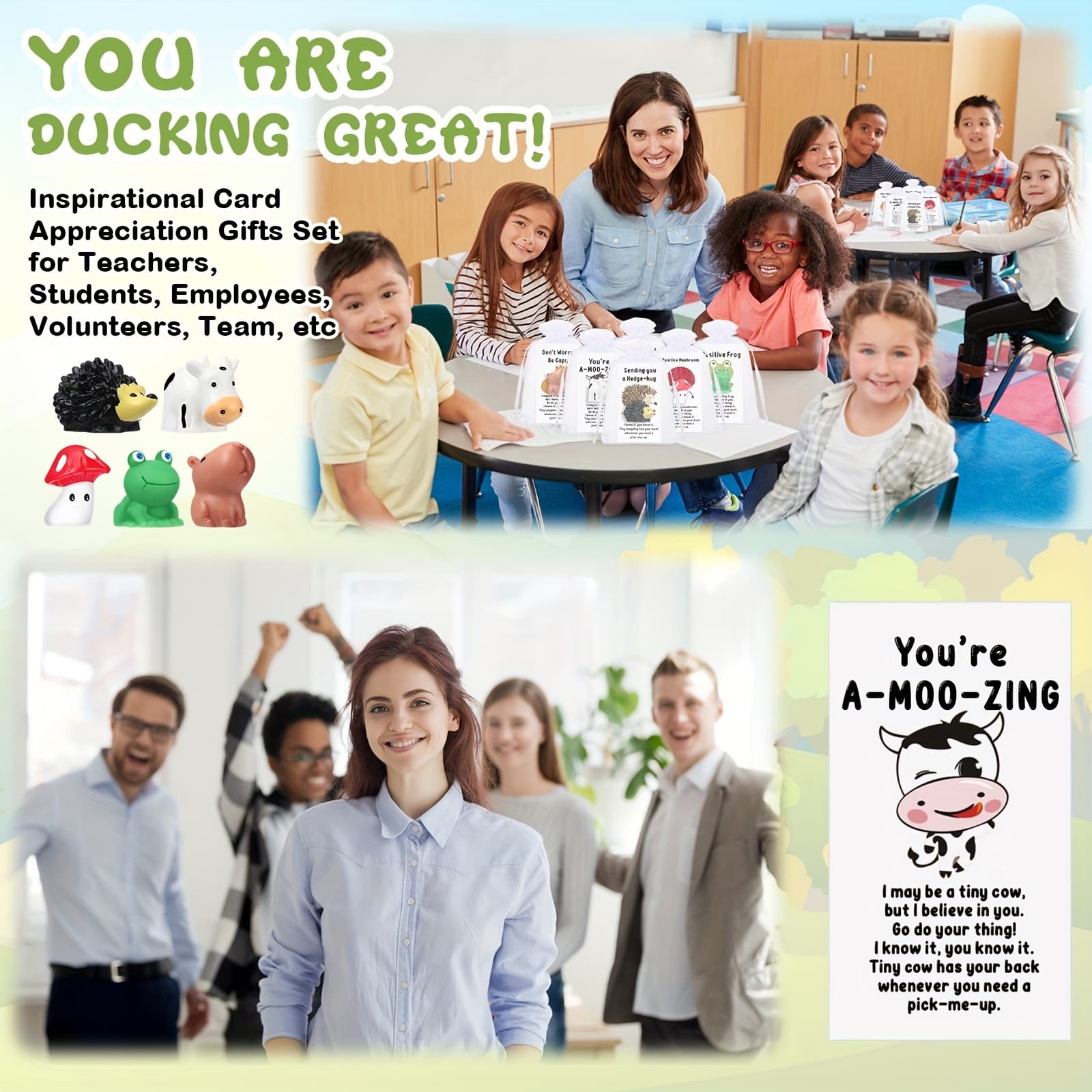 TEMU 225pcs Employee Appreciation Gifts Bulk For Coworkers Thank You Staff Gift Animal Pun Inspirational Note Cards Funny Resin Office Pocket Favors