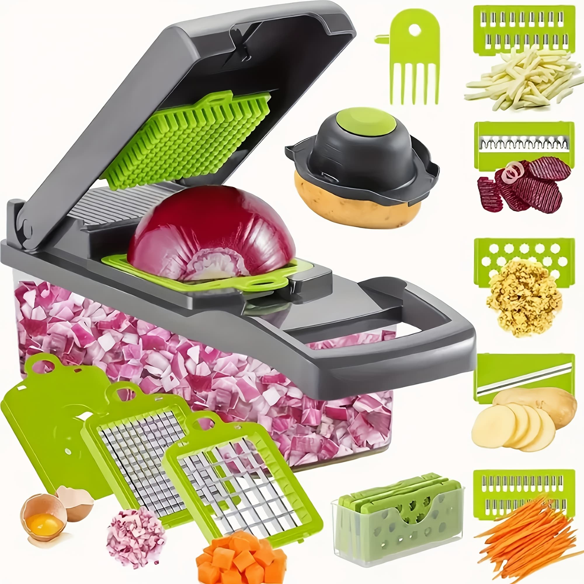 TEMU 13in 1 Vegetable Chopper, Professional Onion Chopper, Multifunctional Food Chopper, Kitchen Vegetable Slicer, Machine, Vegetable Chopper With 8 , Carrot Chopper With Container, Kitchen Small Tool