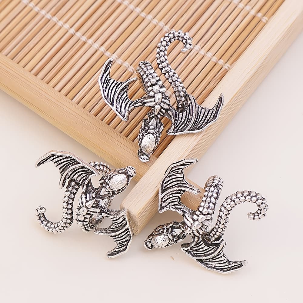 TEMU Ancient Silvery-colored 3d Dragon-shaped Alloy Spacer Beads, Featuring Exquisite , Decorative Beads For Additions, Suitable For Necklaces, Bracelets, Keychains, Earrings, Beadwork, And Crafts