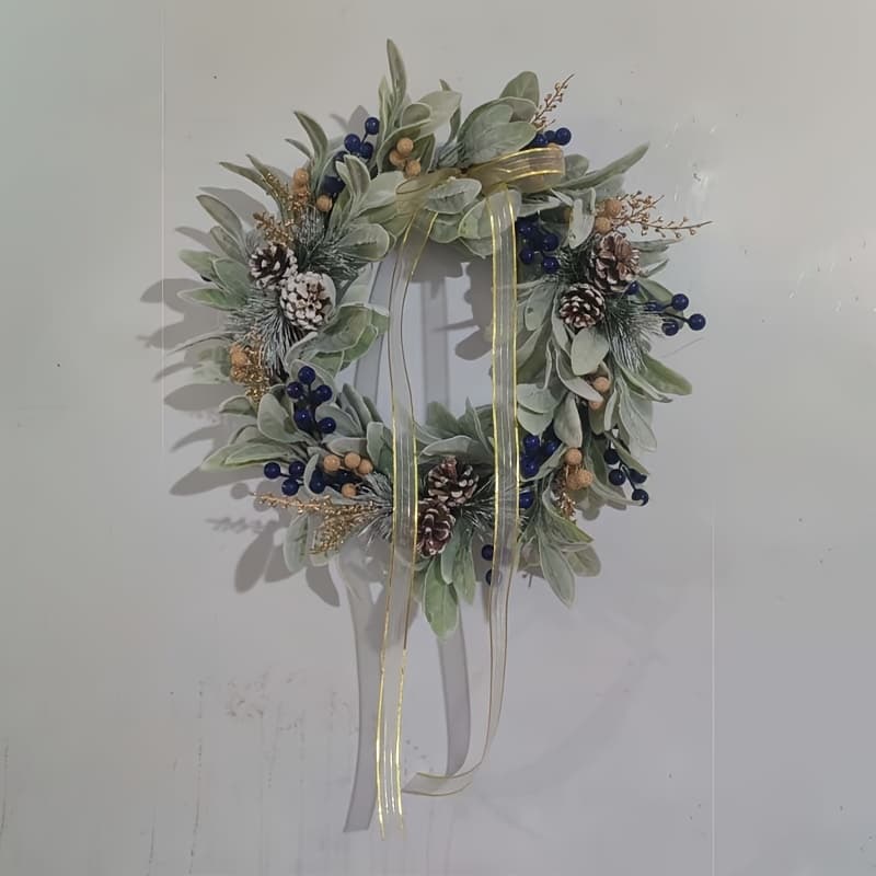 TEMU Natural Eucalyptus Leaf Wreath Door Hanging Decoration - Realistic Plastic Foliage Garland With Branches, Suitable For Porch, Entryway, Décor, Installation (no Maintenance Required)