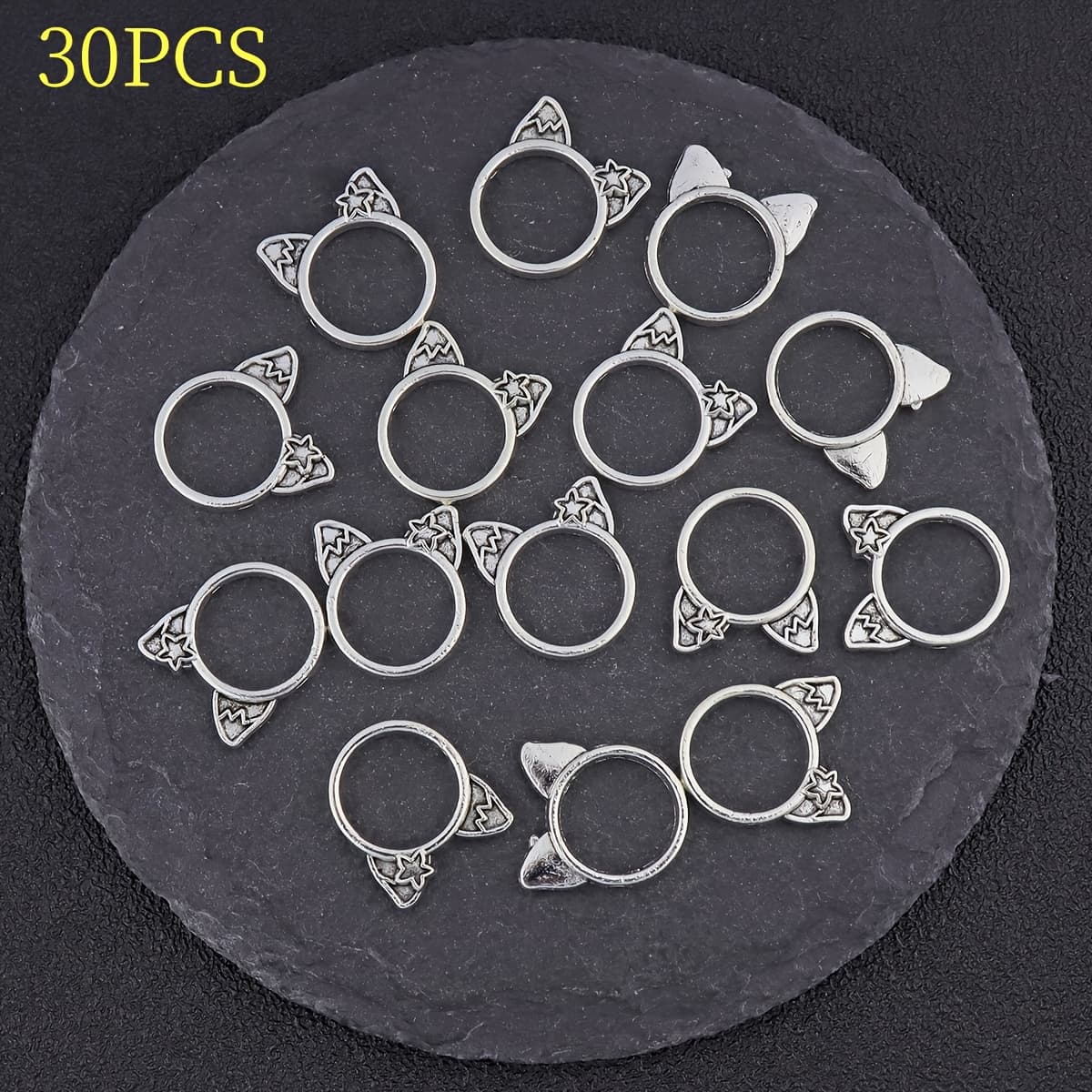 TEMU 30 Retro-style Star-shaped Beads With Cat Ears, Made Of Alloy, For Bracelet And Necklace Decoration Materials