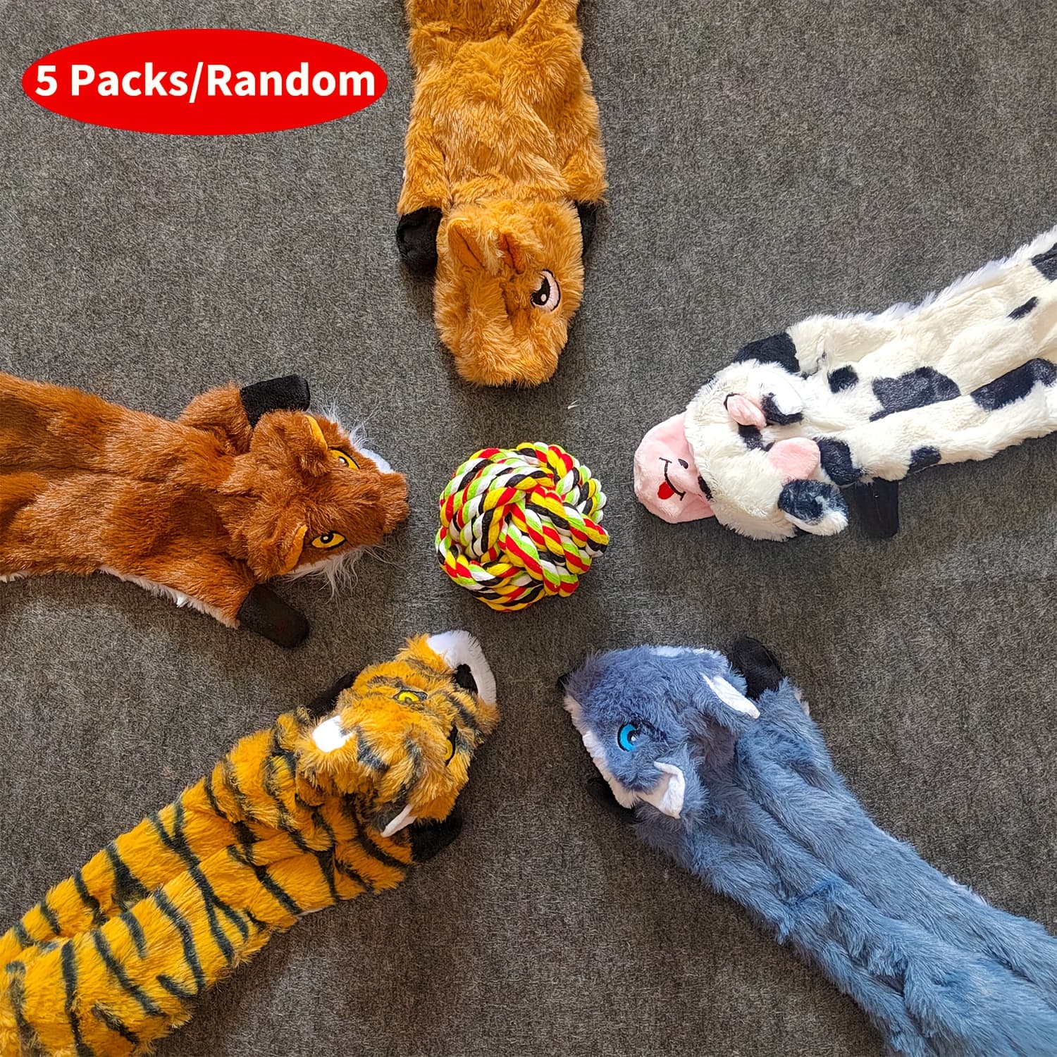 TEMU 1/2/3/5/ Dog Toys, Dog Chew Teething Toys For Small Medium Breed Chewers, No Stuffing Plush Squeaky Dog Toys, Interactive Tug Of Rope Toys For Puppy Random Color