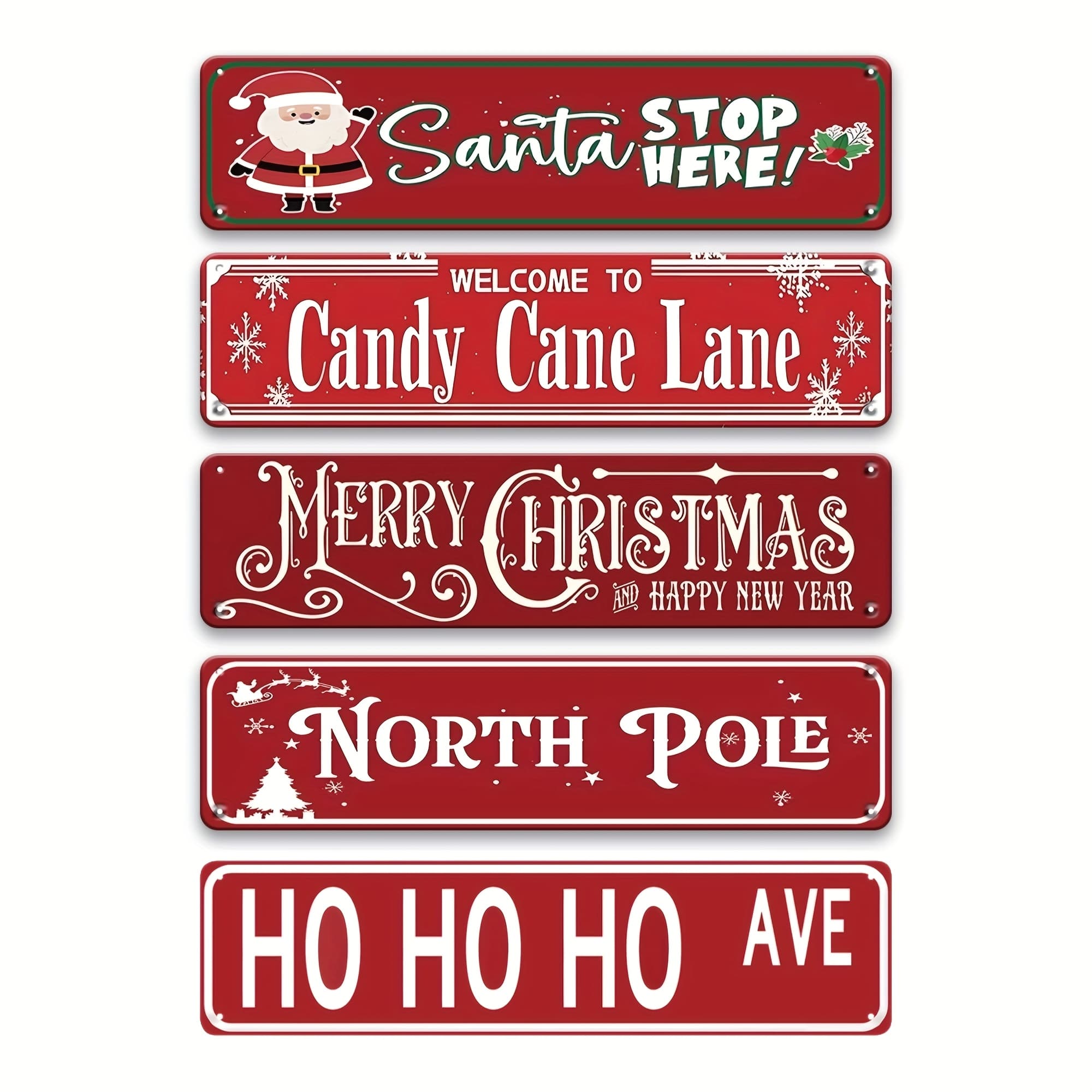 TEMU 5pcs Christmas Metal Sign Santa Candy Cane Wall Tin Sign Decorations For Room Fireplace Garden Decorations