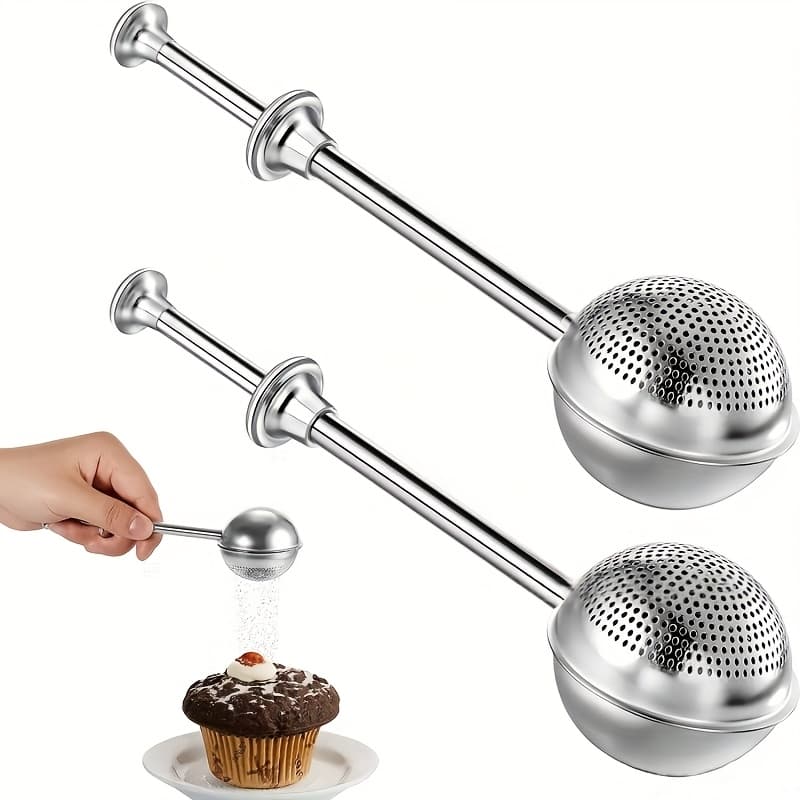 TEMU 2pcs Flour Sifter, Stainless Handed Operation Baking Sifters Great Flour Sieve Bakers Dusting Wand For Quick Sifting Cakes And Spices