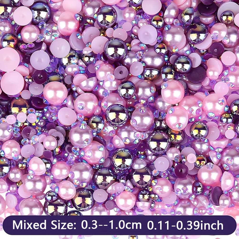 TEMU 35g Purple Semi-pearl Rhinestones, Suitable For Nail Art, 3-10mm Resin Flat-bottom Pearl Mixed Set, For Crafts, Facial Art Decoration, Shoes Clothes Scrapbooking (purple)