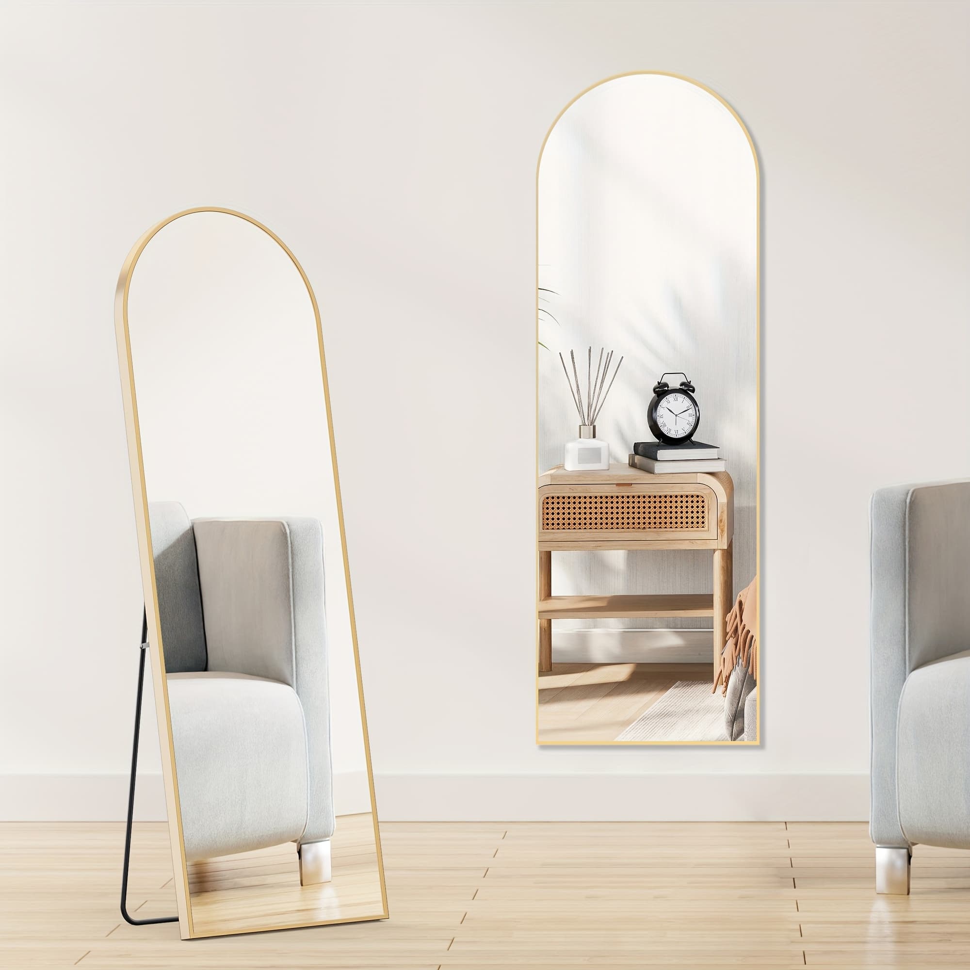 TEMU Arched Full Body Mirror With Stand, 59"x16" Rim Floor Mirror, Office Decorative Furniture, Moisture And Resistant Nano Glass Vertical Full Body Mirror, Grooming Mirror