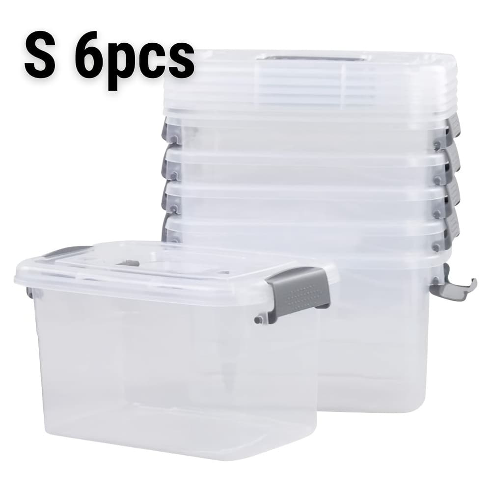 TEMU Storage Box Set - 6-pack Heavy-duty Organizers With Secure Lids, Shatterproof Stackable Bins For Garage, Basement And Closet