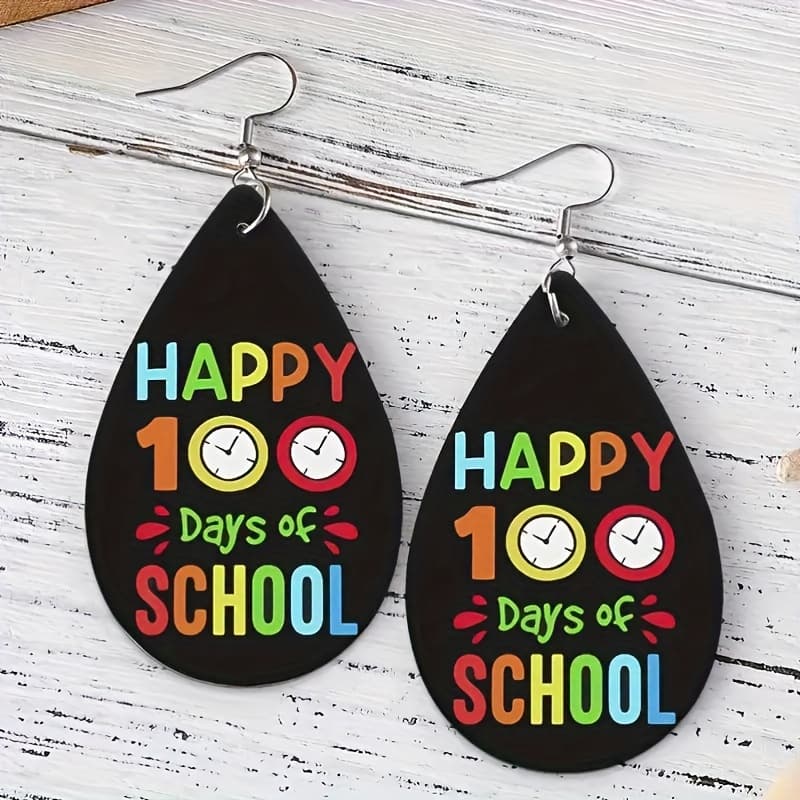 TEMU 1 Pair Of Happy 100 Day Earrings For Teachers, Students, And Ladies, Making Them The Ideal Accessory Gift For The Start Of The School Season And Teacher's Day