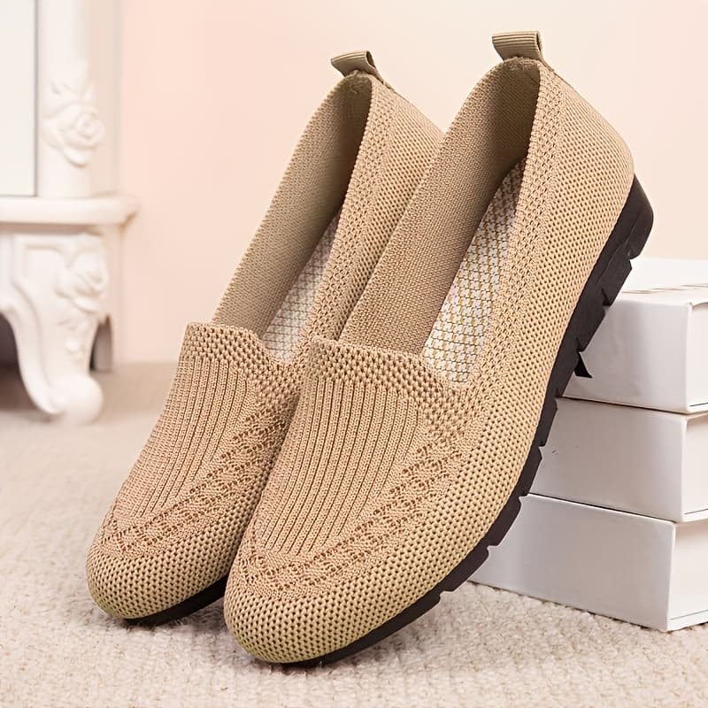 TEMU Sneakers, Women's Knitted Solid Color Loafers, Lightweight Non-slip Flat Shoes, Casual Walking Shoes