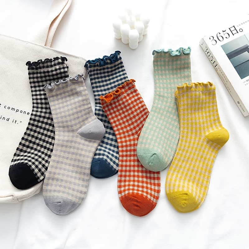 TEMU 6-pack Summer Retro Mid-calf Socks For S, Colorful Lace-trimmed Vintage Style Cute And Trendy Pairing With Skirts Casual Outfits