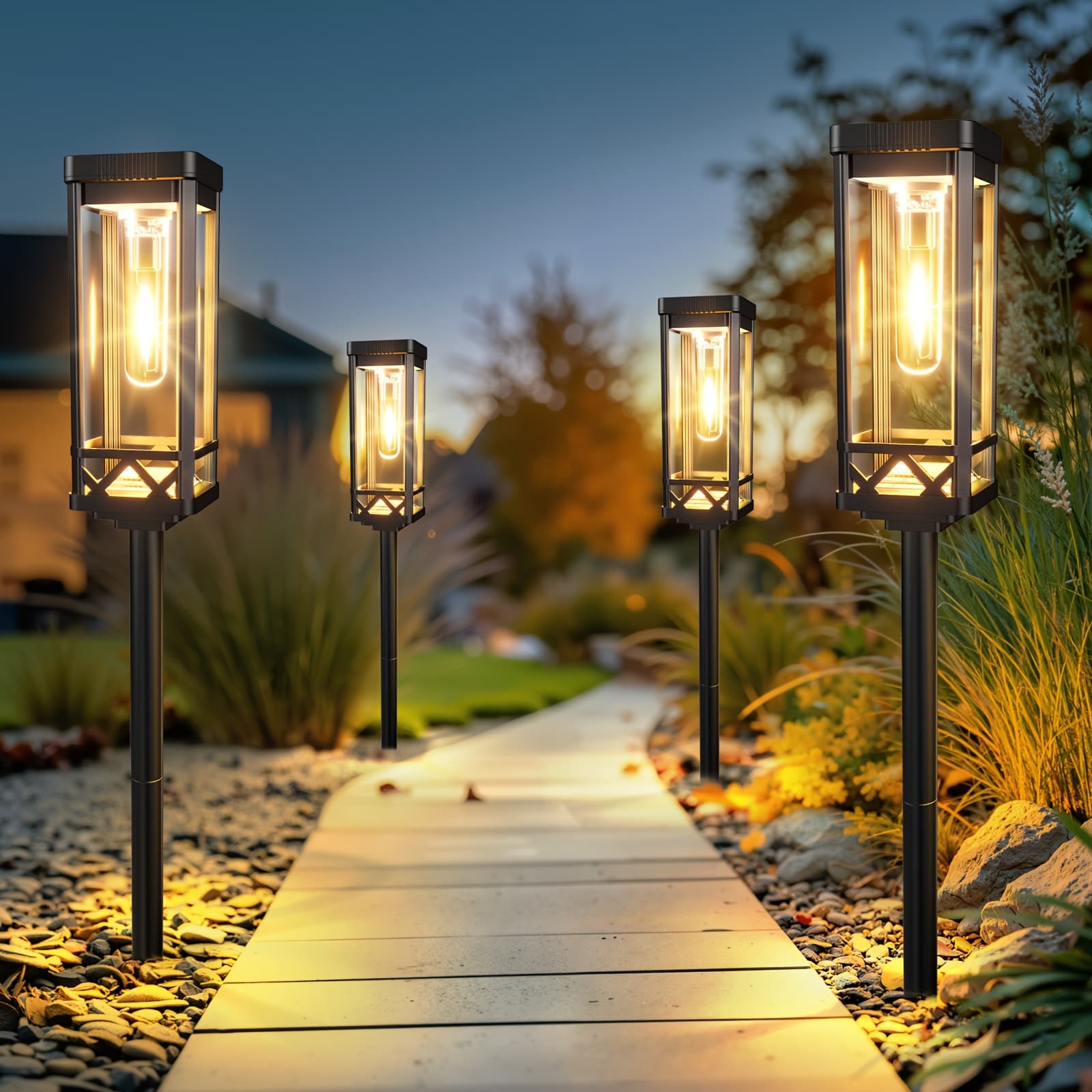 TEMU 2/4 Pack Solar Pathway Lights Outdoor, Upgraded Solar Garden Lights Solar Powered, Up To 15 Hours Outdoor Solar Lights For Yard Landscape Lighting Path Walkway Driveway Sidewalk