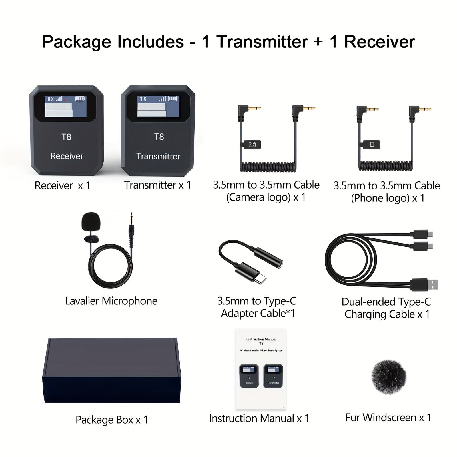 TEMU 2.4ghz Wireless Lavalier Microphone Dual Transmitter 48khz 24bit Lapel Mic 100ft 5h For Online Class Vlog Stream Youtube For Camera Smartphone Tablet