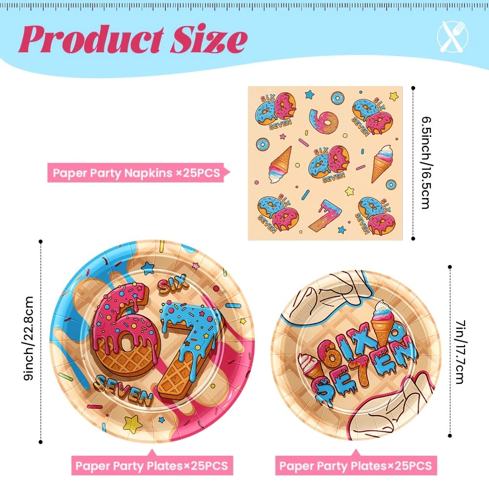 TEMU 75pcs 6 7 Birthday Decorations, 25pcs 9 Inch/7 Inch Plates, 25 Napkins For 6 7 Party Supplies, 7th Birthday Decorations