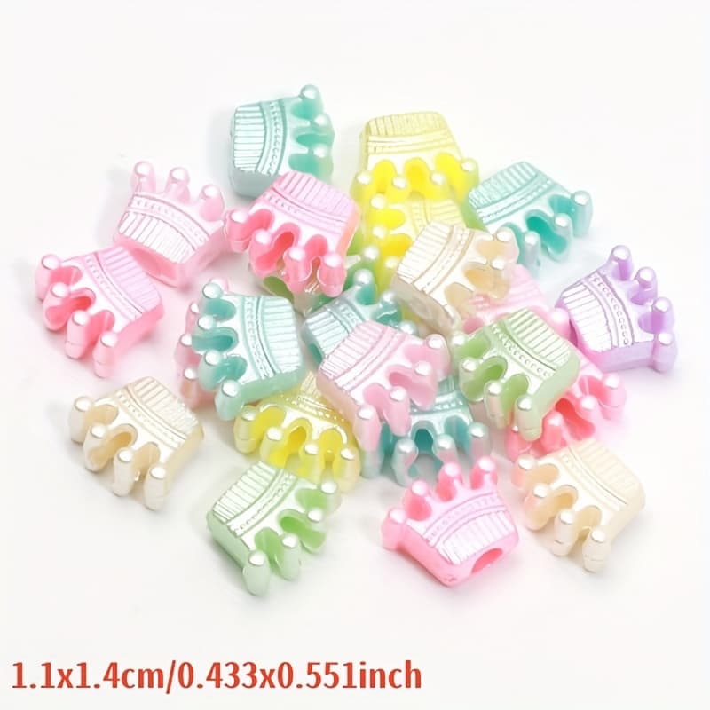 TEMU 100pcs Colorful Crown 11x14mm Pearlescent Acrylic Beads Suitable For , Necklace, And Earring Crafts