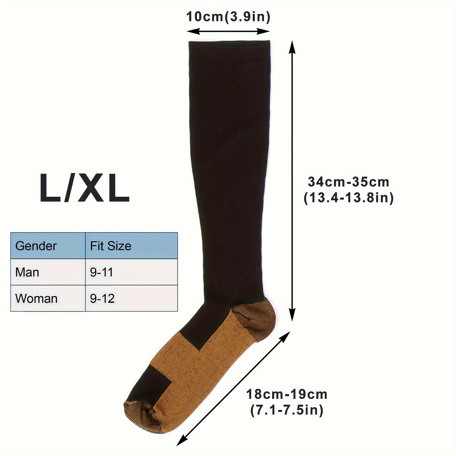 TEMU 5 Pairs Copper Compression Socks 20-30 Mmhg Long Stockings For Men Women Running, Hiking, Cycling