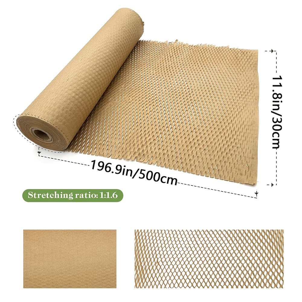 TEMU 1roll Honeycomb Packaging Paper, 11.8" X 196.9'' Packing Paper Moving Supplies Wrapping Paper Packing For Dishes Shipping Protective Roll For Protecting Fragile Items