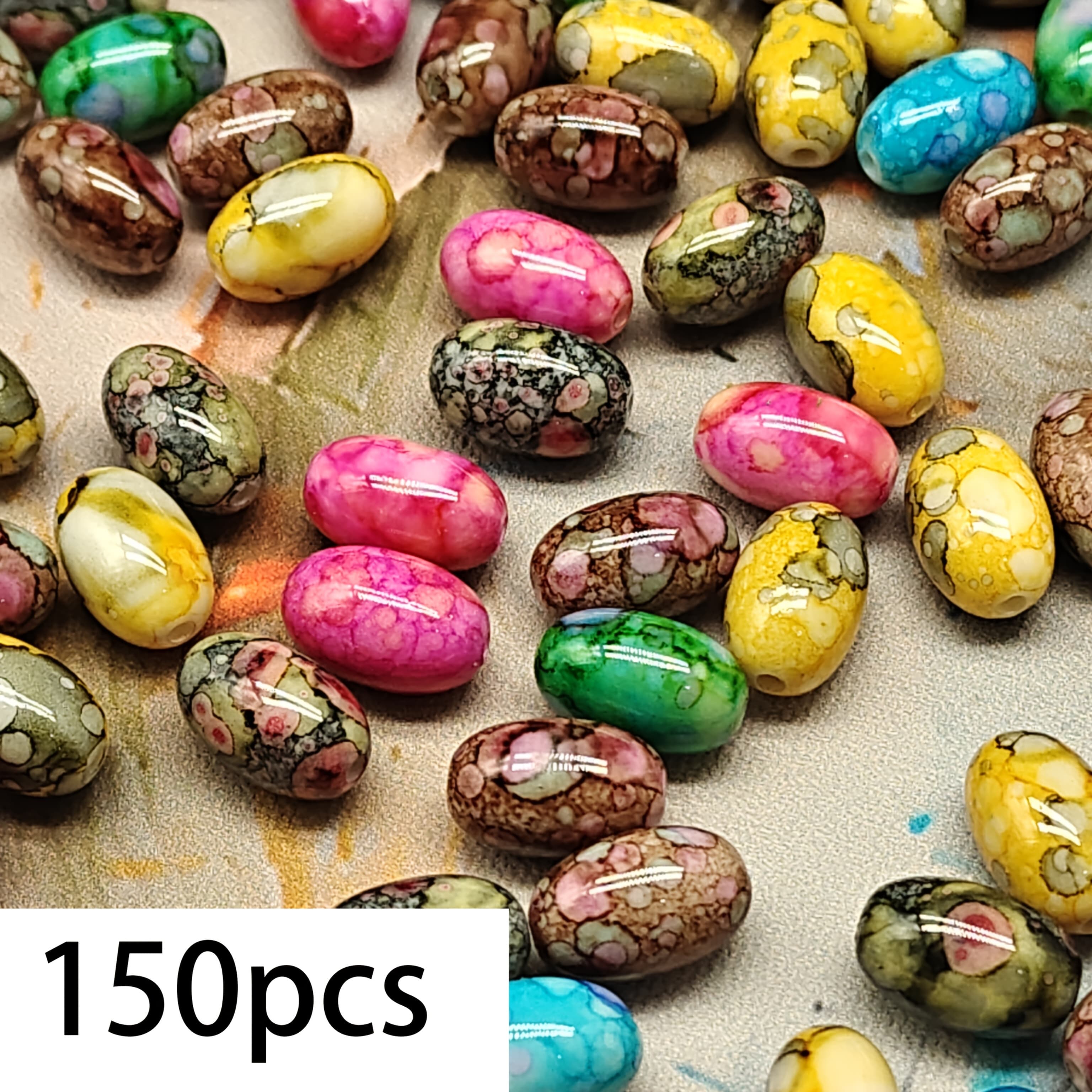 TEMU 150pcs 8×12.5mm Boho Style Picasso Acrylic Beads Loose Beads For Jewelry Making, Necklaces, Bracelets, Earrings, Phone Charms, Keychains & Bag Hanging Accessories