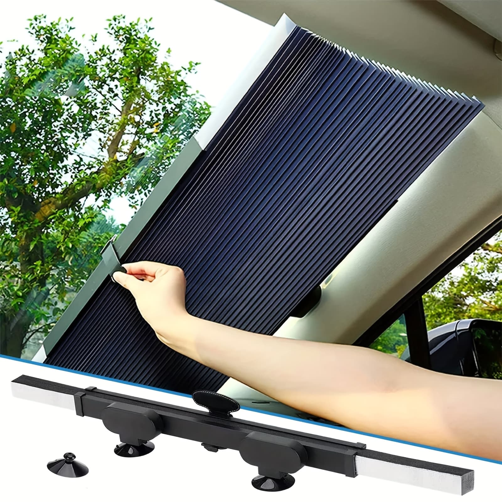 TEMU Ayamaya Retractable Car Windshield Sun Shade, Blocks 99% Sun Visor Shade For Front Window, Folding Protector Cover To Keep Your Vehicle Cool, Sunshade Cover For Universal Motor Vehicles