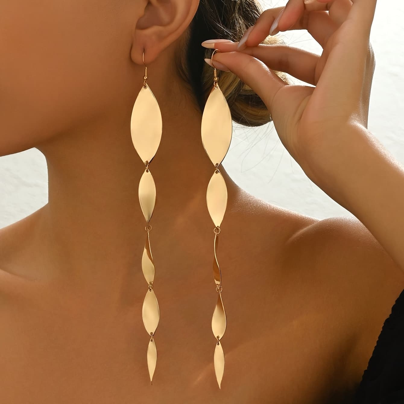 TEMU A Pair Of Long Tassel Earrings, Simple, Fashionable, Elegant, Teardrop-shaped, Versatile For Daily Wear In Autumn And Winter