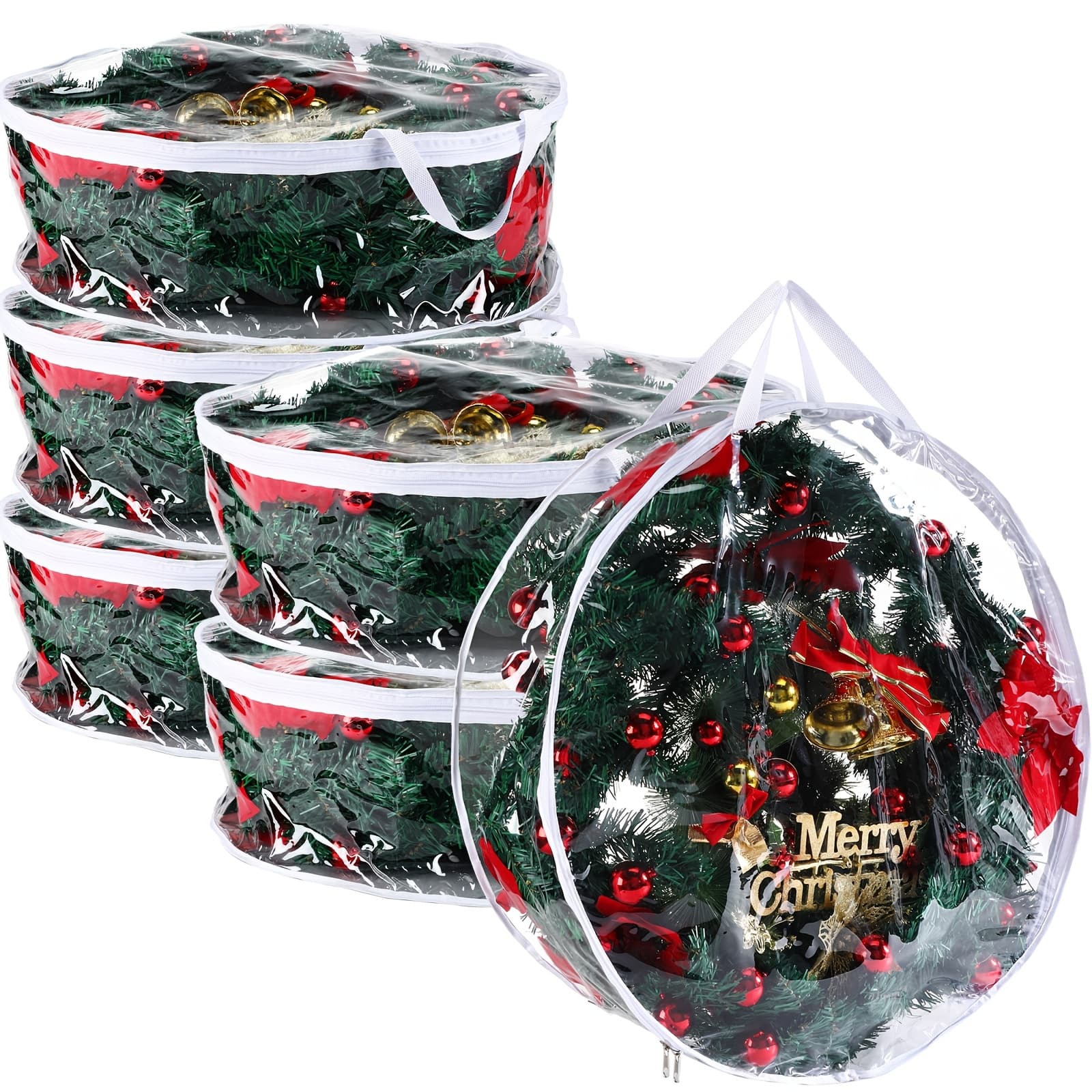 TEMU 6pcs Clear Christmas Wreath Storage Container 24 Inches Xmas Wreath Storage Bag Plastic Christmas Garland Container With Dual Zippers And Reinforced Handles For Xmas Seasonal Wreath, Clear