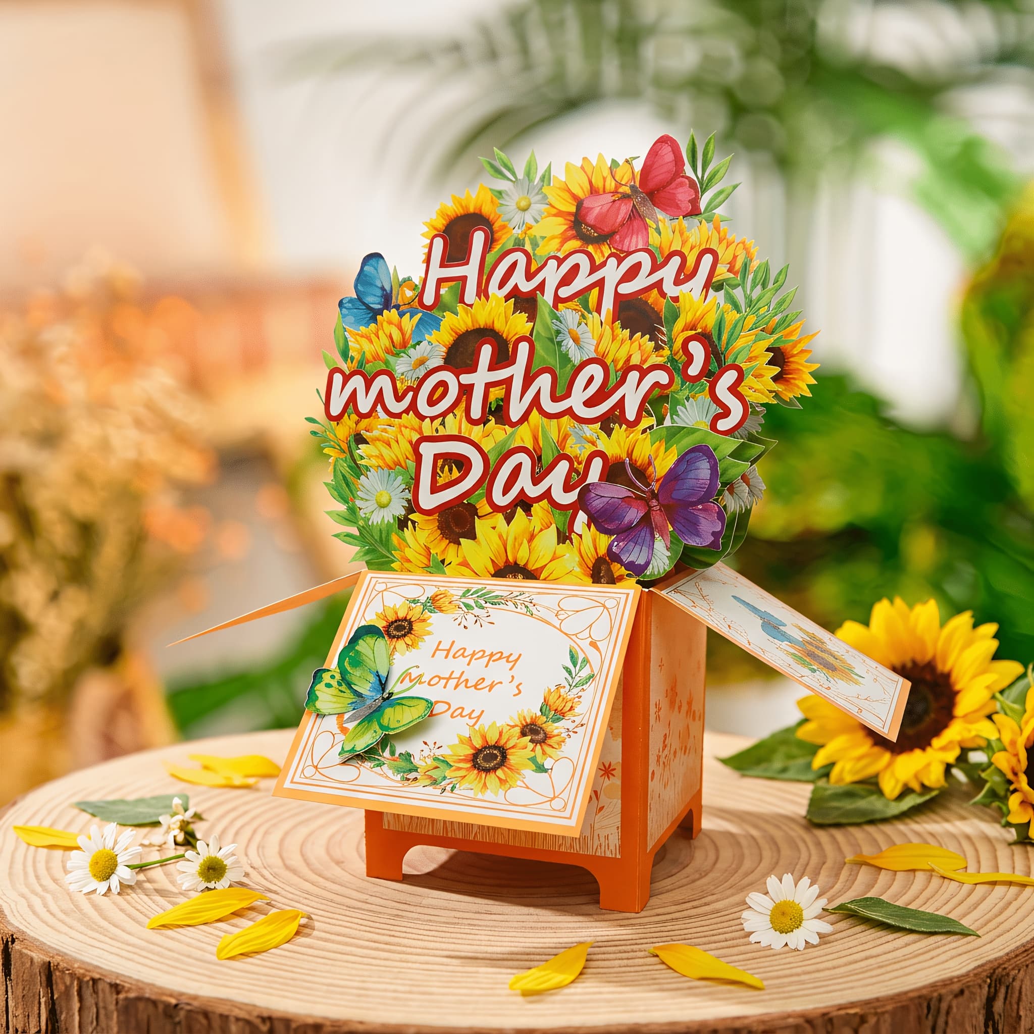 TEMU 1pc A 3d Pop-up Card For Featuring A Bouquet Of Sunflowers And Butterflies, An Ideal Gift For Mothers, Wives, Or Grandmothers, Perfect For Celebrating