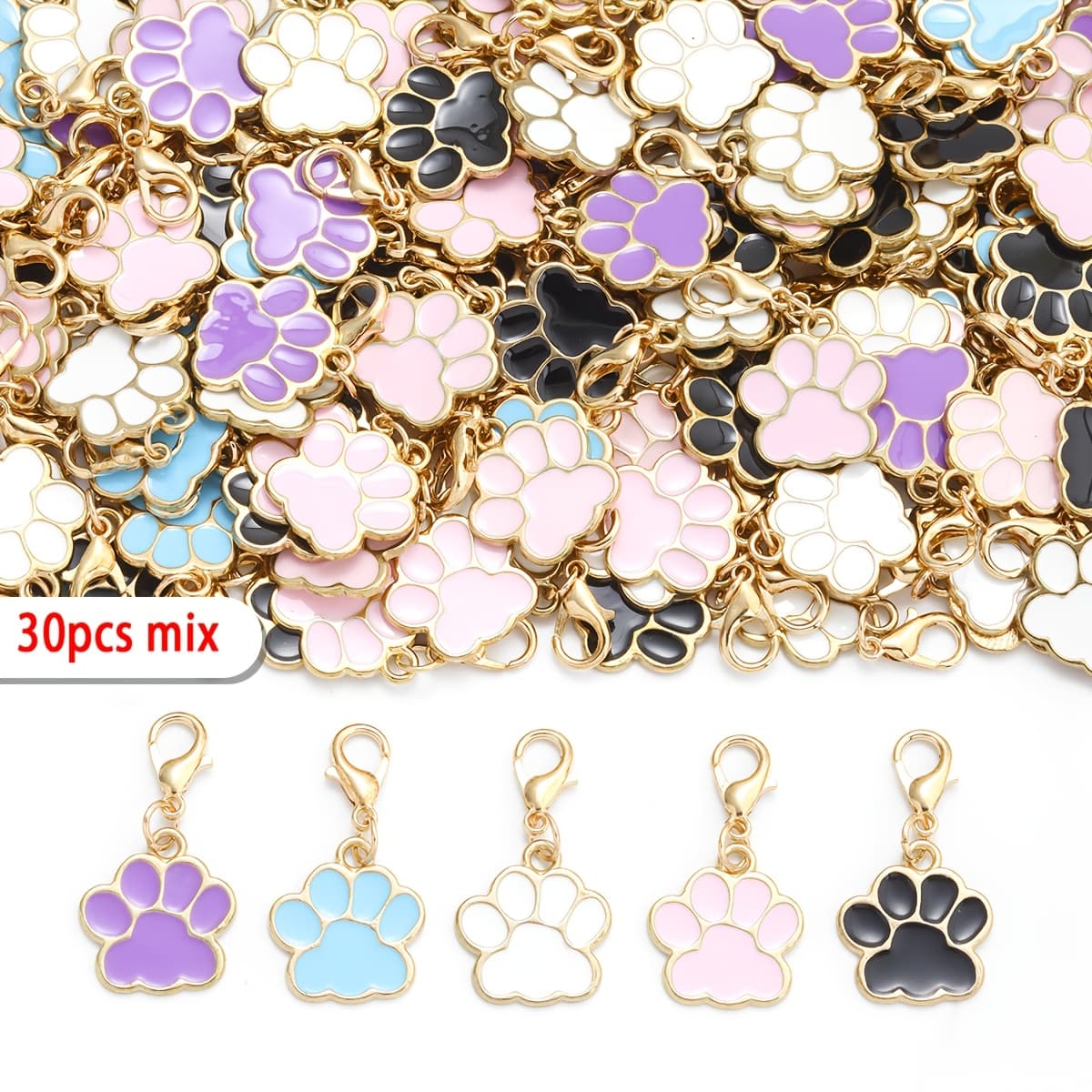 TEMU 30pcs Of Alloy Enamel Paws With Clasps, Suitable For Key Rings And Keychain Accessory Crafts