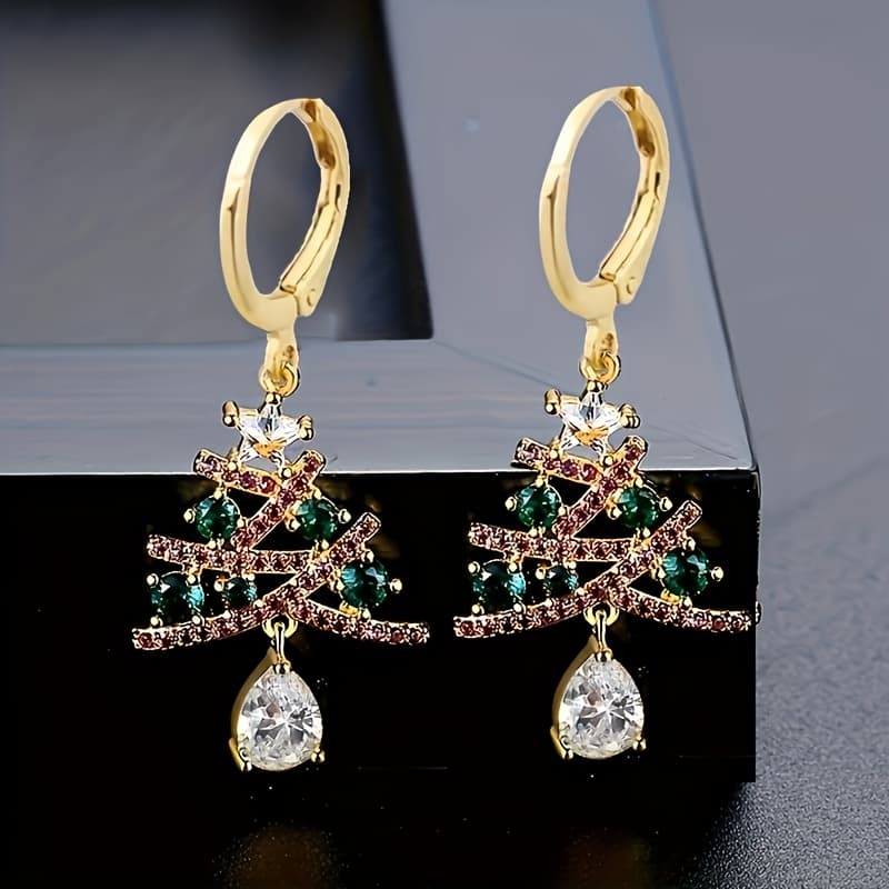 TEMU 1 Pair Christmas Earrings Christmas Tree Earrings Sparkling Colorful Christmas Gift Women's New Year Snowflake Ear Studs New Year Birthday Gift