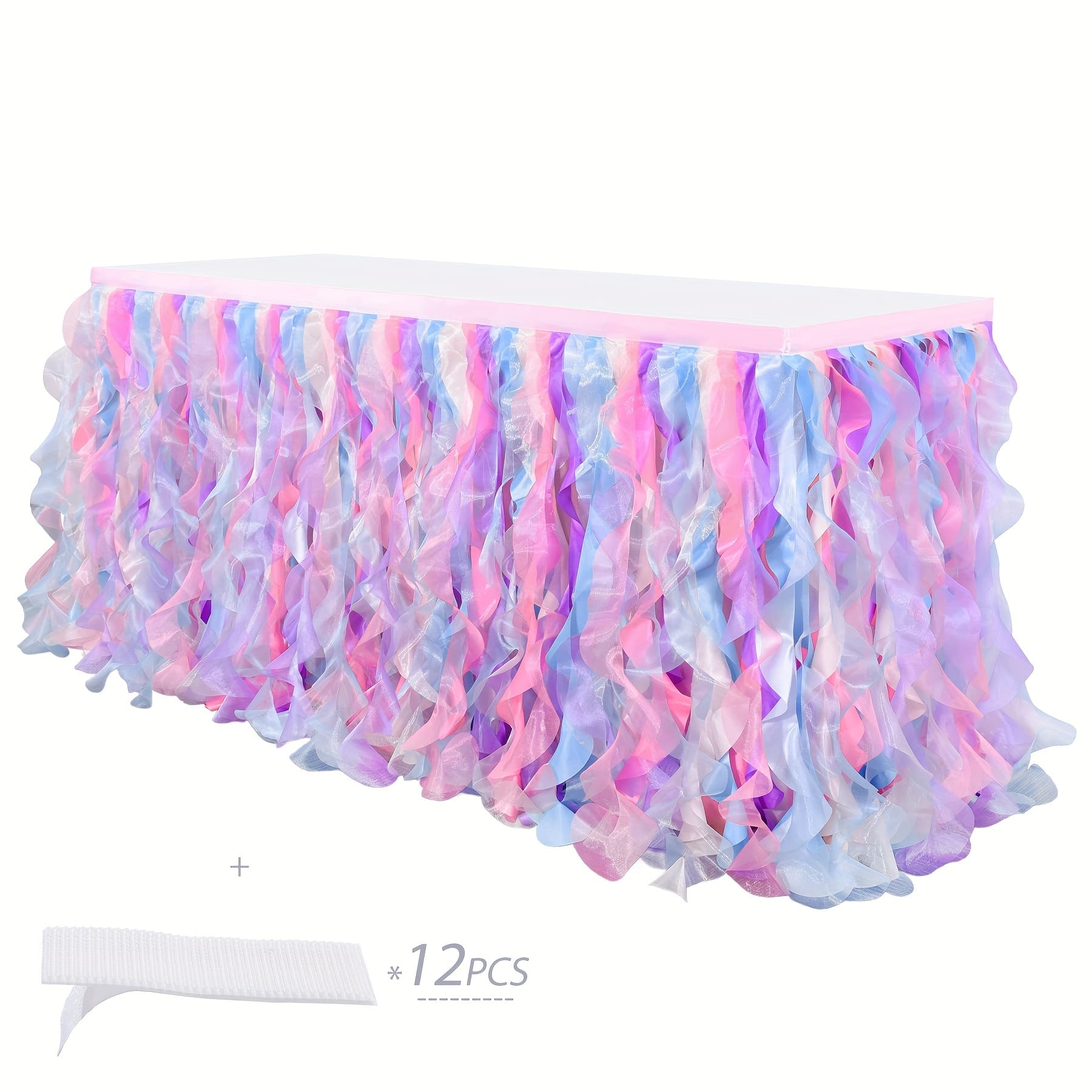 TEMU 9ft Polyester Willow Table Skirt Suitable For Rectangular Or Round Tables, Curly Lace Ballet Tablecloth, Ideal For ' Birthday Parties, Cake Tutu Table Skirt, And Christmas Halloween Decorations