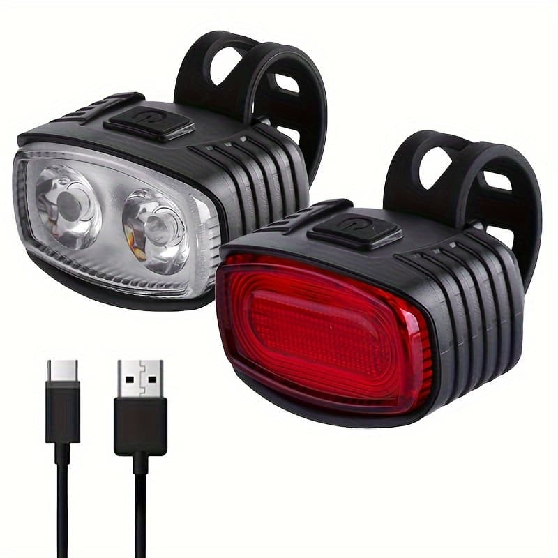 TEMU Set Of Usb Rechargeable Led Lights For Bicycles - Includes A Very Bright Headlight And Taillight Made Of Abs, Features An Easy-to-install Handlebar Mount, And Offers For Riding And Additions